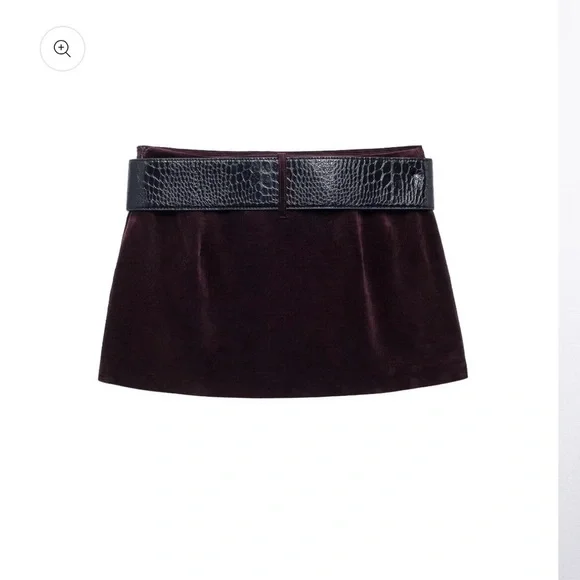 Zara Burgundy Mini Skirt with Belt - Picture 2 of 9